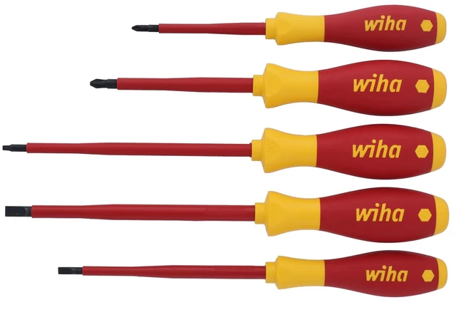 Alt view image 2 of 7 - 32059 Insulated Screwdriver Set, 5-Piece Slotted Phillips Square Kit 1000V VDE certified, Slotted Phillips Square tips, cushion grip handle, tested to 10,000 volts, Germany