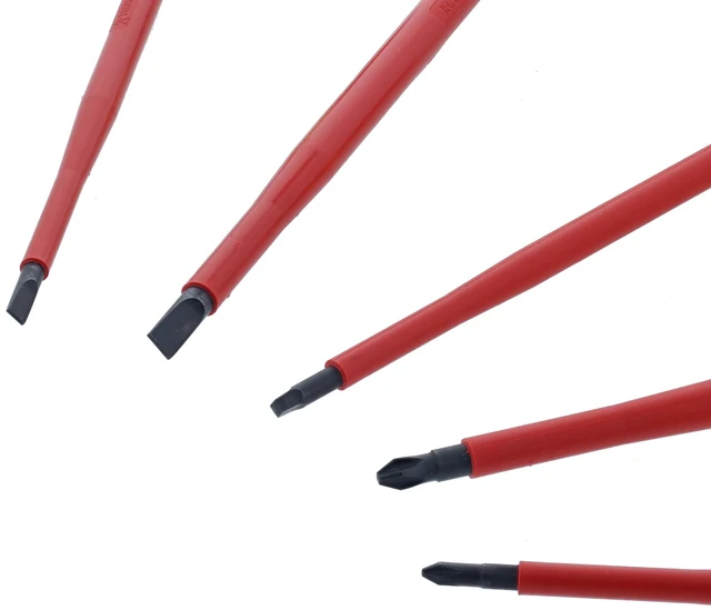 Alt view image 4 of 7 - 32059 Insulated Screwdriver Set, 5-Piece Slotted Phillips Square Kit 1000V VDE certified, Slotted Phillips Square tips, cushion grip handle, tested to 10,000 volts, Germany