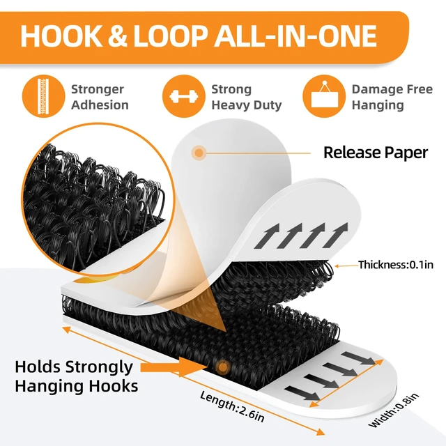 Alt view image 2 of 7 - Damage Free Picture Hanging Strips, 20 Pairs, Medium, Black No tool installation, strong sticky hook and loop, damage-free removal, suited for dark frames, posters & signs