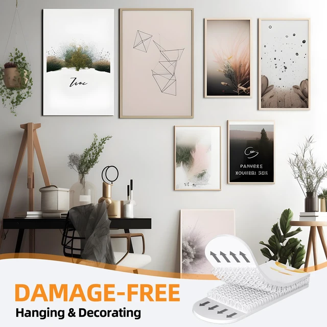Alt view image 5 of 7 - Damage Free Picture Hanging Strips, 20 Pairs, Medium, Black No tool installation, strong sticky hook and loop, damage-free removal, suited for dark frames, posters & signs