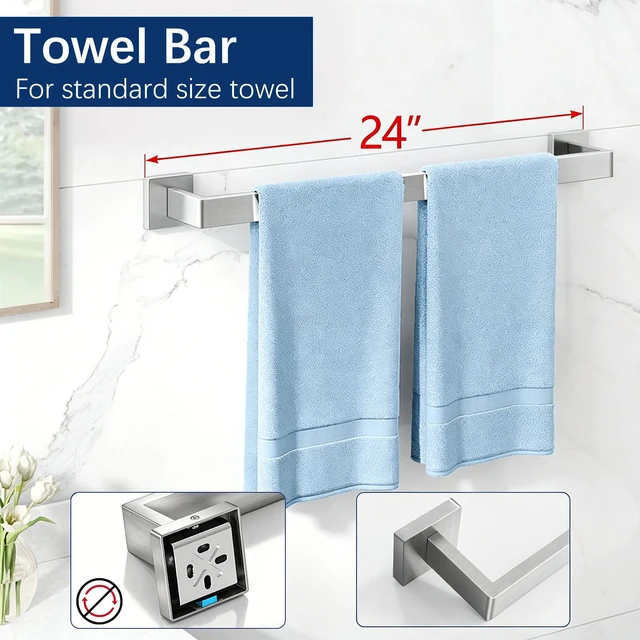 Alt view image 3 of 7 - 24Inch Bathroom Accessory Set Wall Mounted, Brushed Nickel 5-Pieces Stainless Steel Bathroom Hardware Set Towel Bar Set