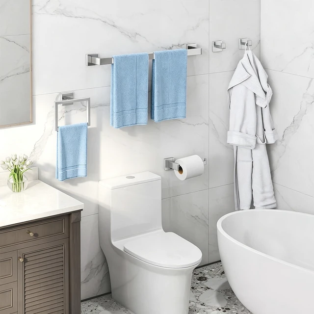 Alt view image 7 of 7 - 24Inch Bathroom Accessory Set Wall Mounted, Brushed Nickel 5-Pieces Stainless Steel Bathroom Hardware Set Towel Bar Set