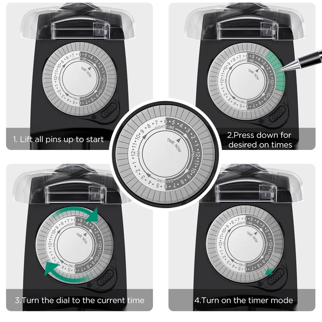 Alt view image 7 of 7 - 24 Hour Mechanical Outdoor Timer Outlet, Outdoor Timer for Lights, Waterproof, 2 Grounded Outlets, 15A 1/2HP, Heavy Duty, ETL Listed (2 Packs)