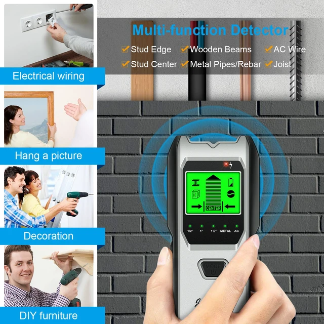 Alt view image 7 of 7 - Stud Finder Wall Scanner, 5 in 1 Multifunction Stud Locator with Upgraded Smart Sensor, HD LCD Display and Audio Alarm for The Center & Edge of Metal, Studs, AC Wire, and Pipe Detection (Gainsboro)