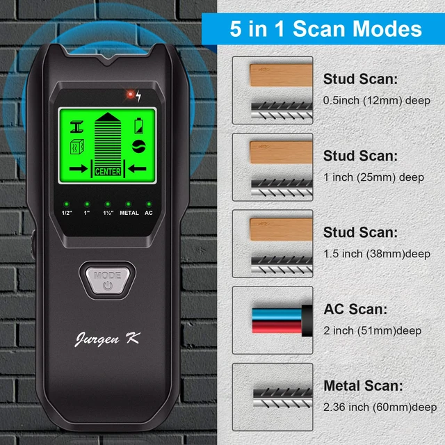 Alt view image 3 of 7 - Stud Finder Wall Scanner, 5 in 1 Multifunction Stud Locator with Upgraded Smart Sensor, HD LCD Display and Audio Alarm for The Center & Edge of Metal, Studs, AC Wire, and Pipe Detection (Charcoal)