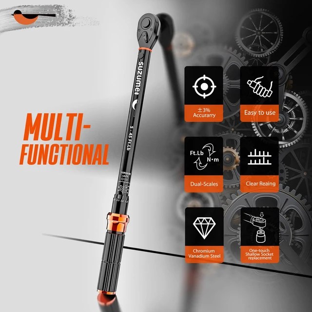 Alt view image 7 of 7 - 3/8 Inch Drive Torque Wrench Loud Click (5-45 Ft.Lb / 6.8-61 N.m) ±3% Accuracy Dual-Direction Dual-Scale 72-tooth CR-V for Mechanic DIYer Bike Moto Car Spark Plug Repair with Storage Case