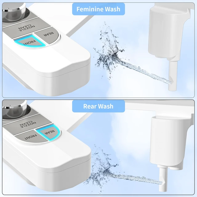 Alt view image 2 of 7 - Non-Electric Bidet Attachment for Toilet Self-Cleaning Dual Nozzle (Frontal & Rear Wash), Adjustable Water Pressure, Fits Most Toilets, Easy Installation (Pebble Gray)