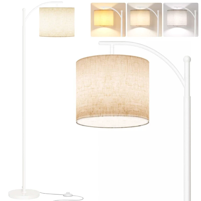 Main image of Arc Floor Lamp, Modern Floor Lamp with 9W 3 Color Temperatures Bulb Metal Standing Lamps with Adjustable Hanging Lampshade, Tall Floor Lamps for Living Room, Bedroom, Office, White