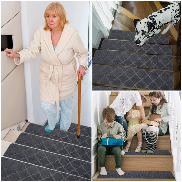 Alt view image 6 of 6 - Stair Treads for Wooden Steps 15pcs 8x30in Non-Slip Stairs Carpet Runner Indoor Stair Mats for Kids Elders and Pets