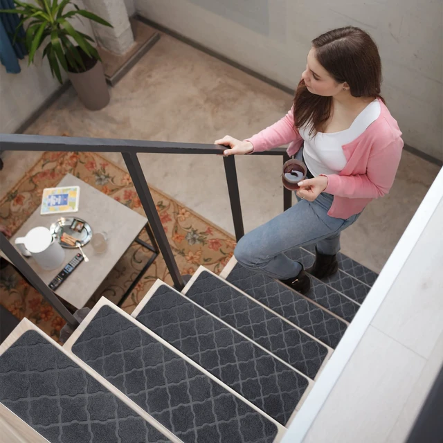 Alt view image 5 of 6 - Stair Treads for Wooden Steps 15pcs 8x30in Non-Slip Stairs Carpet Runner Indoor Stair Mats for Kids Elders and Pets