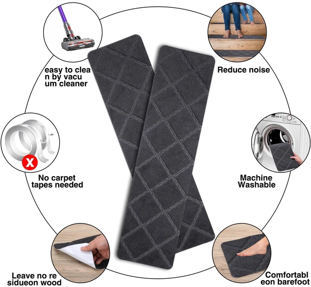 Alt view image 4 of 6 - Stair Treads for Wooden Steps 15pcs 8x30in Non-Slip Stairs Carpet Runner Indoor Stair Mats for Kids Elders and Pets