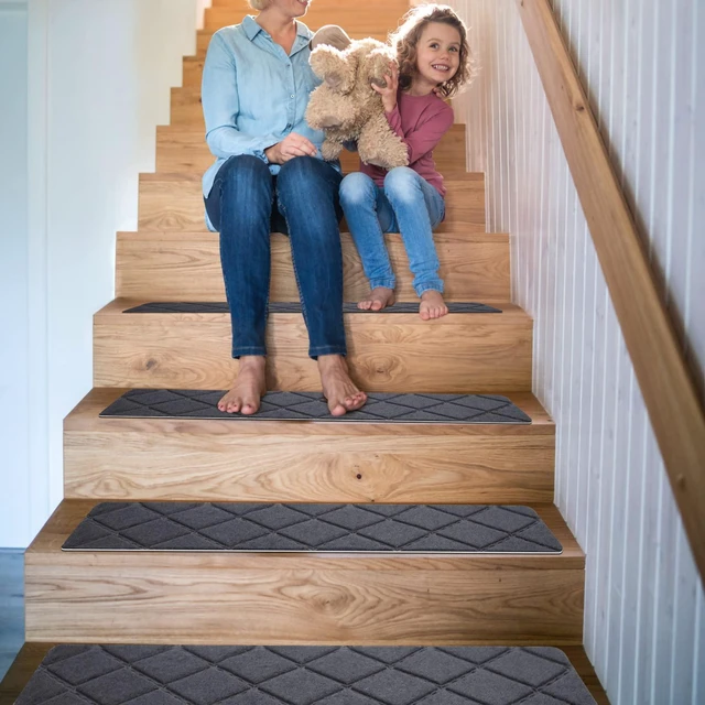 Alt view image 5 of 6 - Stair Treads for Wooden Steps 15pcs 8x30in Non-Slip Stairs Carpet Runner Indoor Stair Mats for Kids Elders and Pets