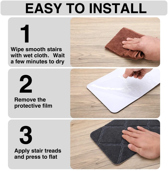 Alt view image 3 of 6 - Stair Treads for Wooden Steps 15pcs 8x30in Non-Slip Stairs Carpet Runner Indoor Stair Mats for Kids Elders and Pets