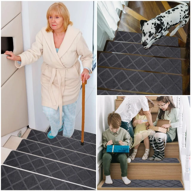 Alt view image 6 of 6 - Stair Treads for Wooden Steps 15pcs 8x30in Non-Slip Stairs Carpet Runner Indoor Stair Mats for Kids Elders and Pets