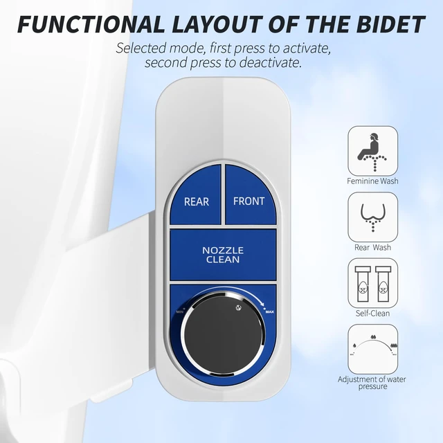 Alt view image 3 of 7 - Non-Electric Bidet Attachment for Toilet Self-Cleaning Dual Nozzle (Frontal & Rear Wash), Adjustable Water Pressure, Fits Most Toilets, Easy Installation (Ocean Blue)