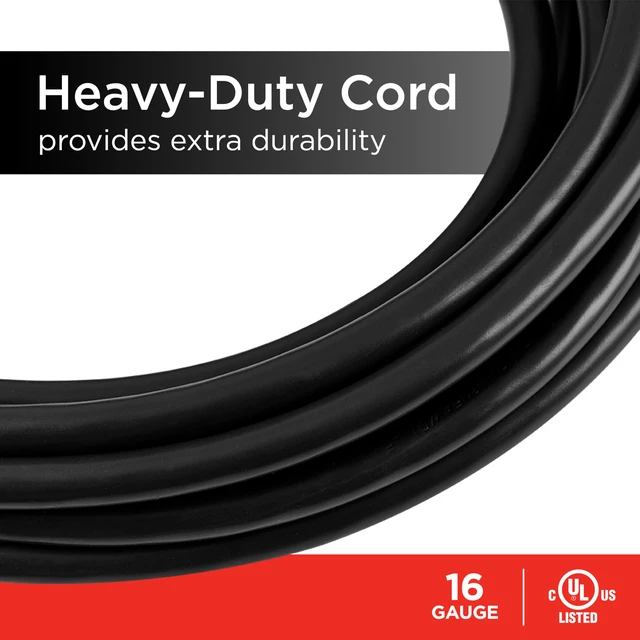 Alt view image 3 of 5 - 15 Ft 3 Outlet Indoor Extension Cord with Multiple Outlets 2 Pack Grounded Extension Cord Heavy Duty 16 Gauge ETL Listed Black 50791