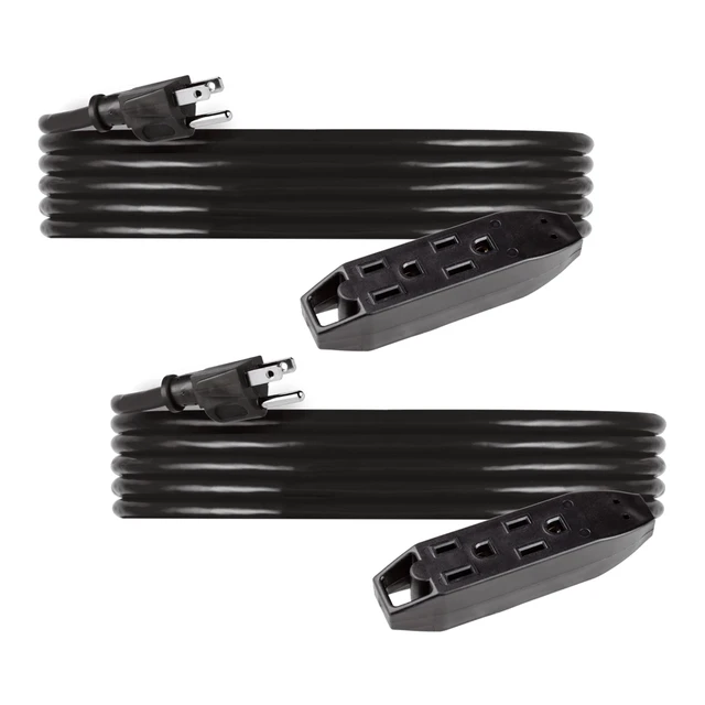 Alt view image 5 of 5 - 15 Ft 3 Outlet Indoor Extension Cord with Multiple Outlets 2 Pack Grounded Extension Cord Heavy Duty 16 Gauge ETL Listed Black 50791