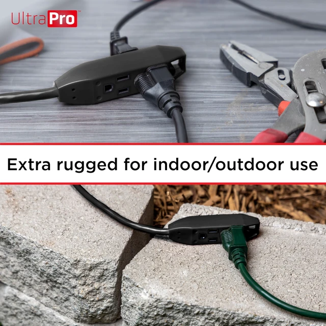 Alt view image 4 of 5 - 15 Ft 3 Outlet Indoor Extension Cord with Multiple Outlets 2 Pack Grounded Extension Cord Heavy Duty 16 Gauge ETL Listed Black 50791