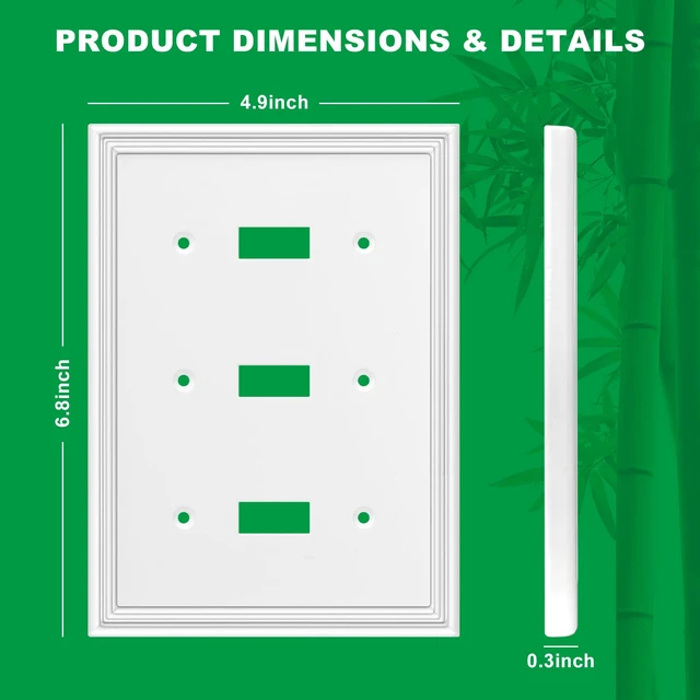Alt view image 3 of 6 - White Decorative 3 Switch Light Switch Cover Plate Natural Material Triple Toggle Switch Plate Covers - Modern Style 3 Gang Wall Plates