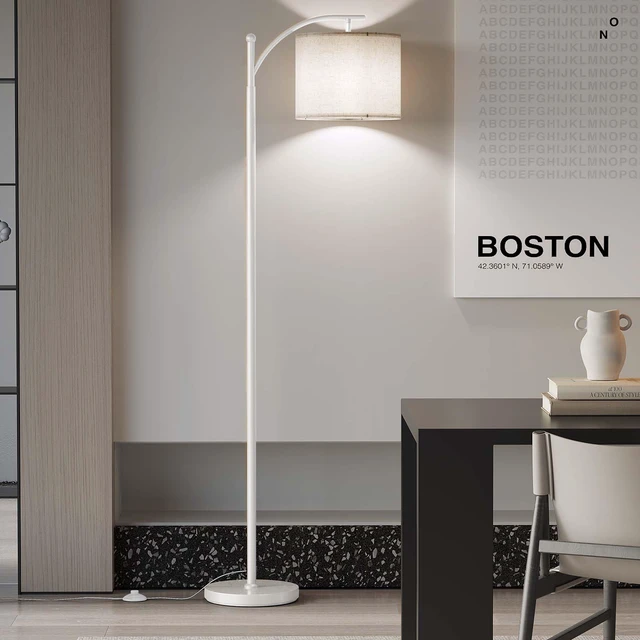 Alt view image 5 of 6 - Arc Floor Lamp, Modern Floor Lamp with 9W 3 Color Temperatures Bulb Metal Standing Lamps with Adjustable Hanging Lampshade, Tall Floor Lamps for Living Room, Bedroom, Office, White