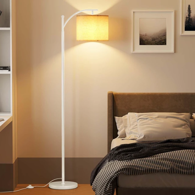 Alt view image 6 of 6 - Arc Floor Lamp, Modern Floor Lamp with 9W 3 Color Temperatures Bulb Metal Standing Lamps with Adjustable Hanging Lampshade, Tall Floor Lamps for Living Room, Bedroom, Office, White