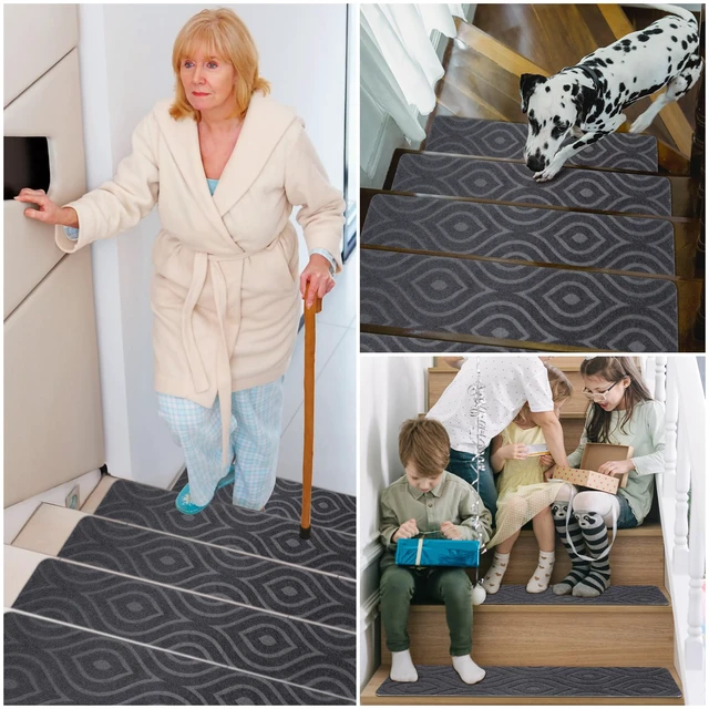 Alt view image 6 of 6 - Stair Treads for Wooden Steps 15pcs 8x30in Non-Slip Stairs Carpet Runner Indoor Stair Mats for Kids Elders and Pets
