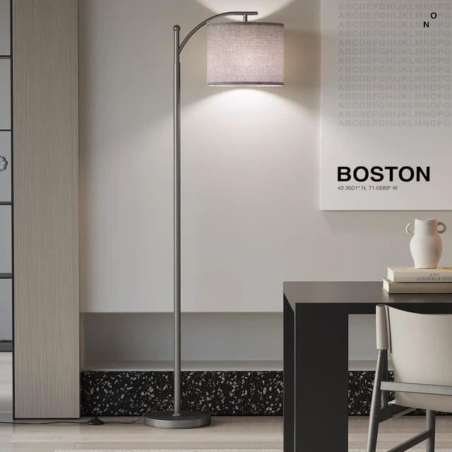 Alt view image 6 of 7 - Arc Floor Lamp, Modern Floor Lamp with 9W 3 Color Temperatures Bulb Metal Standing Lamps with Adjustable Hanging Lampshade, Tall Floor Lamps for Living Room, Bedroom, Office, Gray