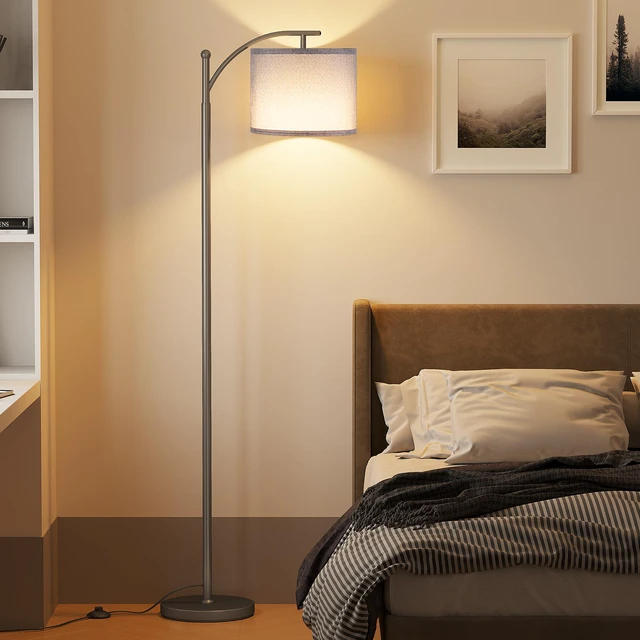 Alt view image 7 of 7 - Arc Floor Lamp, Modern Floor Lamp with 9W 3 Color Temperatures Bulb Metal Standing Lamps with Adjustable Hanging Lampshade, Tall Floor Lamps for Living Room, Bedroom, Office, Gray