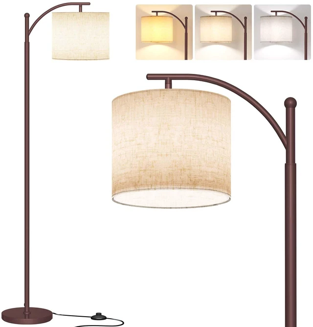 Main image of Arc Floor Lamp, Modern Floor Lamp with 9W 3 Color Temperatures Bulb Metal Standing Lamps with Adjustable Hanging Lampshade, Tall Floor Lamps for Living Room, Bedroom, Office, Brown