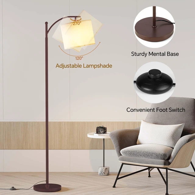 Alt view image 4 of 7 - Arc Floor Lamp, Modern Floor Lamp with 9W 3 Color Temperatures Bulb Metal Standing Lamps with Adjustable Hanging Lampshade, Tall Floor Lamps for Living Room, Bedroom, Office, Brown