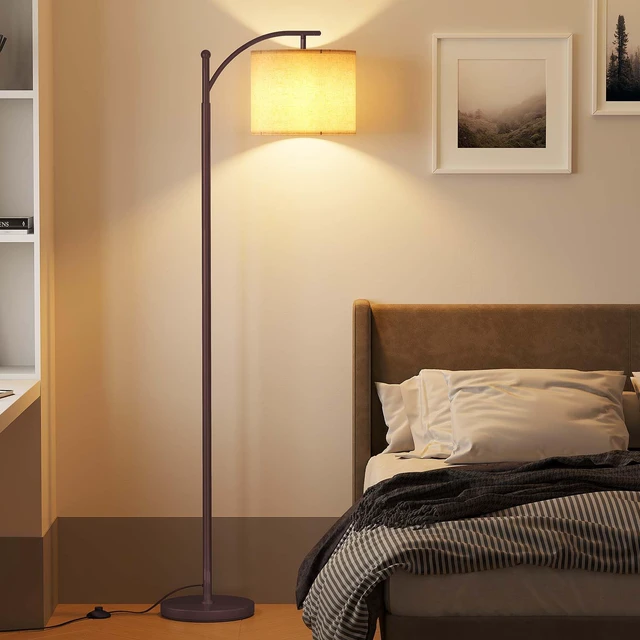 Alt view image 7 of 7 - Arc Floor Lamp, Modern Floor Lamp with 9W 3 Color Temperatures Bulb Metal Standing Lamps with Adjustable Hanging Lampshade, Tall Floor Lamps for Living Room, Bedroom, Office, Brown
