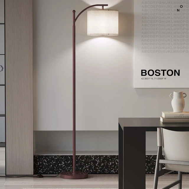 Alt view image 6 of 7 - Arc Floor Lamp, Modern Floor Lamp with 9W 3 Color Temperatures Bulb Metal Standing Lamps with Adjustable Hanging Lampshade, Tall Floor Lamps for Living Room, Bedroom, Office, Brown