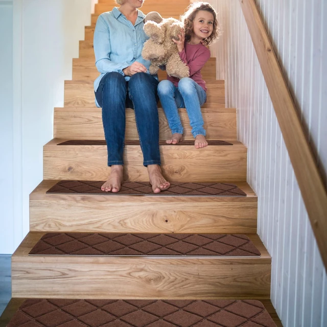 Alt view image 5 of 6 - Stair Treads for Wooden Steps 15pcs 8x30in Non-Slip Stairs Carpet Runner Indoor Stair Mats for Kids Elders and Pets