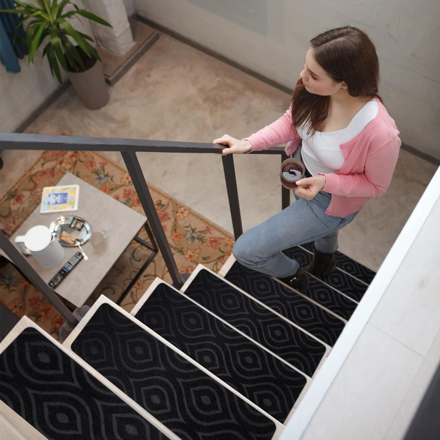 Alt view image 5 of 6 - Stair Treads for Wooden Steps 15pcs 8x30in Non-Slip Stairs Carpet Runner Indoor Stair Mats for Kids Elders and Pets