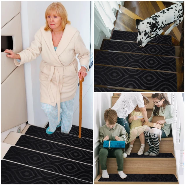 Alt view image 6 of 6 - Stair Treads for Wooden Steps 15pcs 8x30in Non-Slip Stairs Carpet Runner Indoor Stair Mats for Kids Elders and Pets