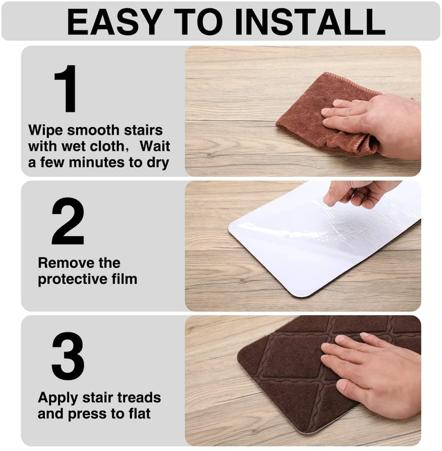 Alt view image 3 of 6 - Stair Treads for Wooden Steps 15pcs 8x30in Non-Slip Stairs Carpet Runner Indoor Stair Mats for Kids Elders and Pets