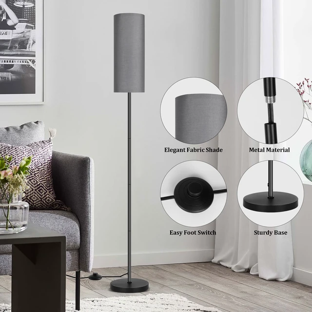 Alt view image 3 of 7 - Floor Lamp for Living Room, Modern Standing Lamps with Lampshade, Minimalist Tall Lamp with Foot Switch for Living Room, Bedroom, Kids Room, Office(Bulb Not Included)