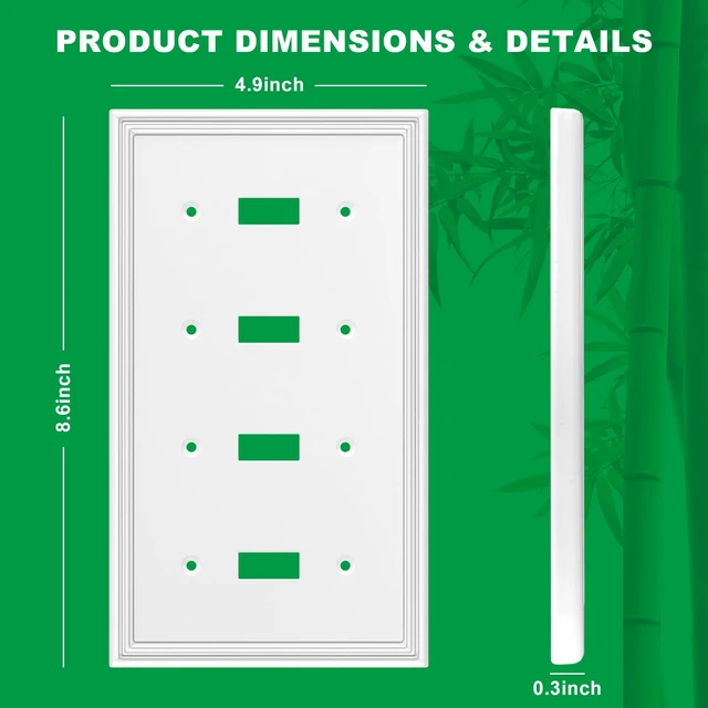 Alt view image 3 of 6 - White Decorative 4 Toggle Switch Light Switch Covers Plate Natural Material Switch Plate Covers - 1 Pack Modern Style 4 Gang Wall Plates