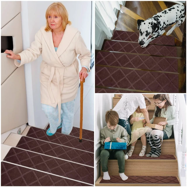 Alt view image 6 of 6 - Stair Treads for Wooden Steps 15pcs 8x30in Non-Slip Stairs Carpet Runner Indoor Stair Mats for Kids Elders and Pets
