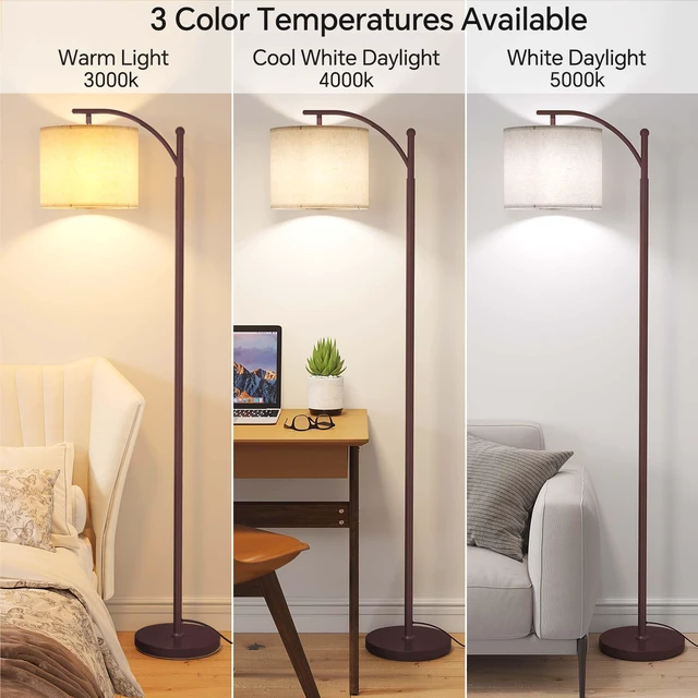 Alt view image 2 of 7 - Arc Floor Lamp, Modern Floor Lamp with 9W 3 Color Temperatures Bulb Metal Standing Lamps with Adjustable Hanging Lampshade, Tall Floor Lamps for Living Room, Bedroom, Office, Brown