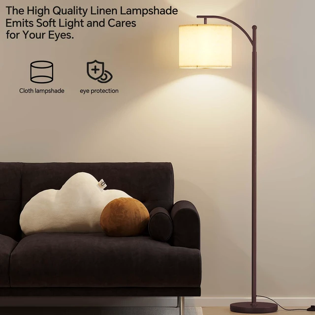 Alt view image 5 of 7 - Arc Floor Lamp, Modern Floor Lamp with 9W 3 Color Temperatures Bulb Metal Standing Lamps with Adjustable Hanging Lampshade, Tall Floor Lamps for Living Room, Bedroom, Office, Brown