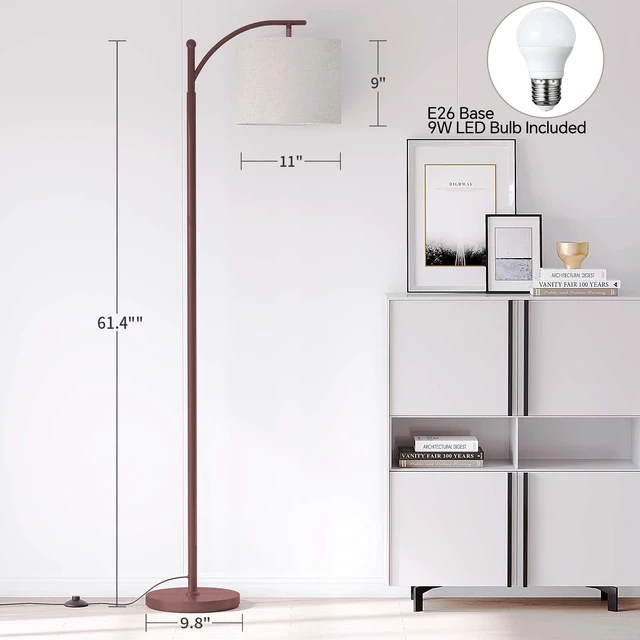 Alt view image 3 of 7 - Arc Floor Lamp, Modern Floor Lamp with 9W 3 Color Temperatures Bulb Metal Standing Lamps with Adjustable Hanging Lampshade, Tall Floor Lamps for Living Room, Bedroom, Office, Brown
