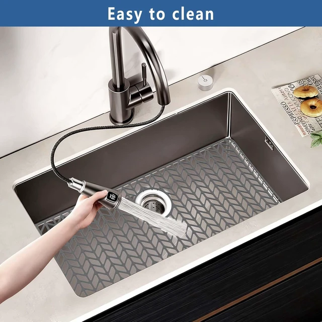Alt view image 4 of 7 - Silicone Sink Protectors for Kitchen Sink, 30" x 16" Rear Drain Hole Flexible silicone, heat resistant 500°F, non-slip raised feet, dishwasher safe, fits stainless and farmhouse sinks, multi-use