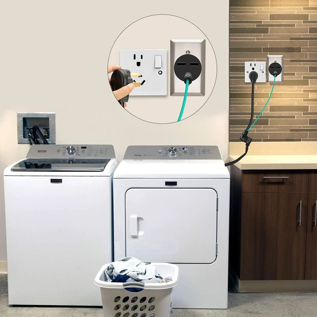 Alt view image 2 of 7 - 1.5 FT 4 Prong to 3 Prong Dryer Adapter, 30 Amp Dryer Outlet Plug Power Cord, NEMA 10-30P Male to 14-30R Female Three Prong Converter, 250V 3prone Old Clothes Dryer Connector w/Ground Wire