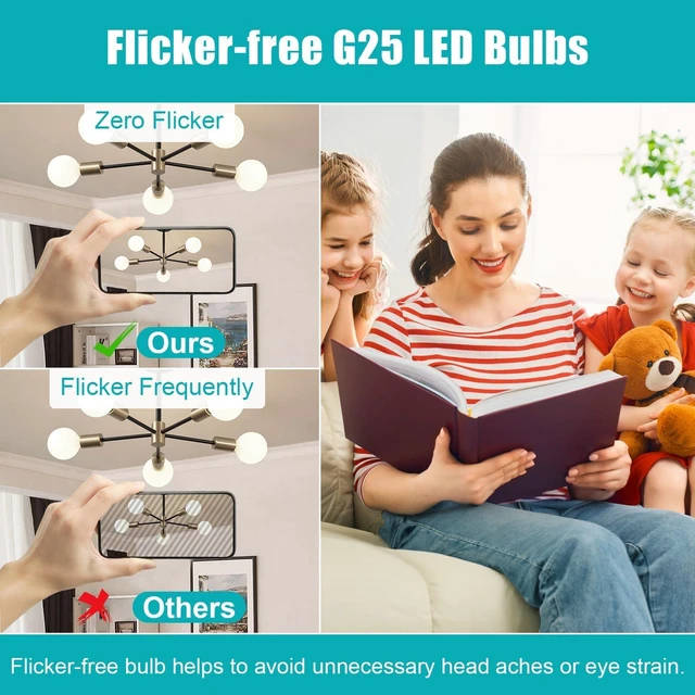 Alt view image 5 of 7 - 20 Pack LED Vanity Barthroom Light Bulbs 60W Equivalent 4000K Natural White G25 LED Light Bulbs, E26 Base, CRI85+ Eye-Friendly, Type G Round Light Bulb Over Mirror, 120V, 5W, 500LM, Non-Dimmable