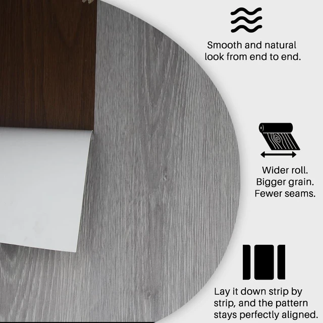 Alt view image 3 of 7 - Wood Grain Peel and Stick Floor Tiles, 11.8" x 118", Soft Gray Oak Soft woodlook finish, Nonslip texture, Easy to cut, Lowmaintenance surface, Good for renters, Works on many surfaces