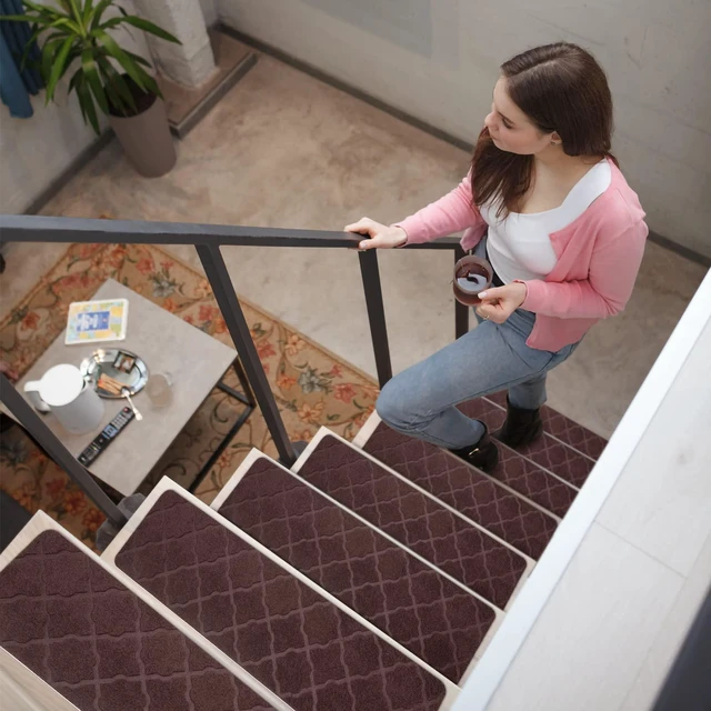 Alt view image 5 of 6 - Stair Treads for Wooden Steps 15pcs 8x30in Non-Slip Stairs Carpet Runner Indoor Stair Mats for Kids Elders and Pets