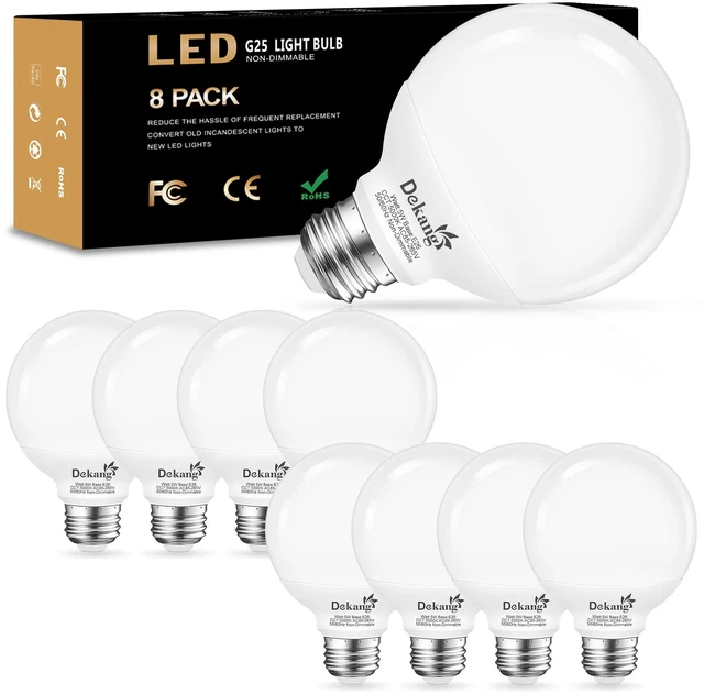Main image of 8 Pack LED Globe Light Bulbs 5000K Daylight E26 Base 60W Equivalent 500LM, 5W, CRI 85+, Non-dimmable Standard Base LED Globe Light bulbs for Bathroom Vanity Mirror