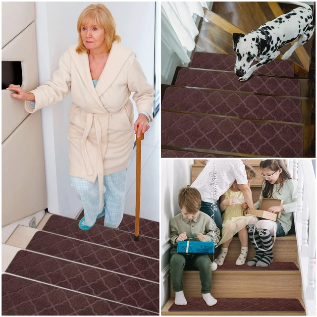 Alt view image 6 of 6 - Stair Treads for Wooden Steps 15pcs 8x30in Non-Slip Stairs Carpet Runner Indoor Stair Mats for Kids Elders and Pets