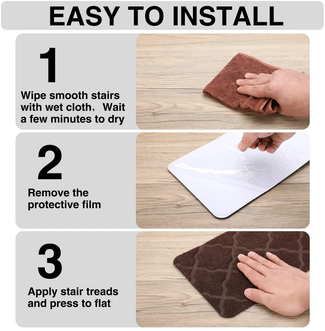 Alt view image 3 of 6 - Stair Treads for Wooden Steps 15pcs 8x30in Non-Slip Stairs Carpet Runner Indoor Stair Mats for Kids Elders and Pets